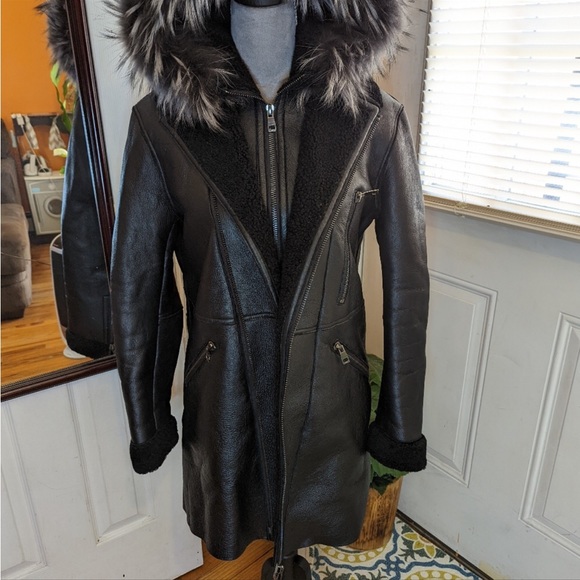 Intuition Paris shearling double zip hooded coat - Picture 2 of 9